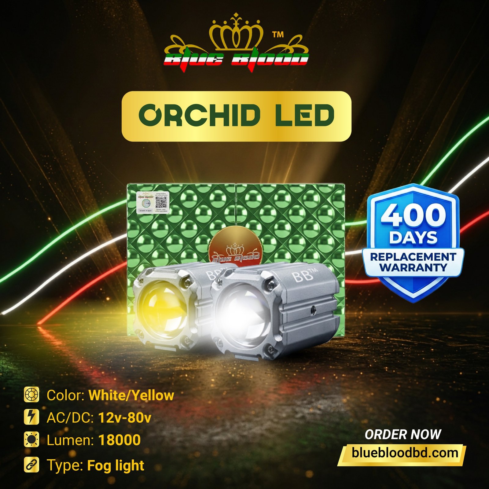 Orchid LED – Blue Blood Blue Blood Orchid flashing LED light pair – 18000lm